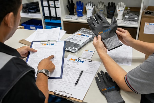 Verificação de documentação e especificações de luvas para compras B2B