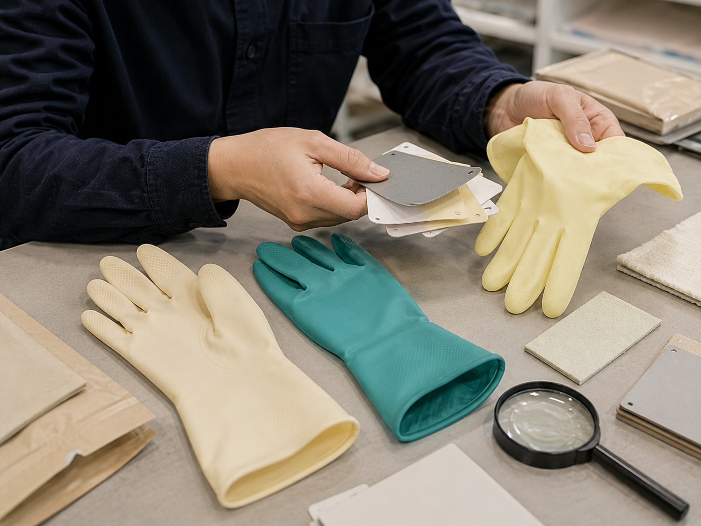 Análise de materiais de luvas de limpeza para produtos destinados a usuários sensíveis.